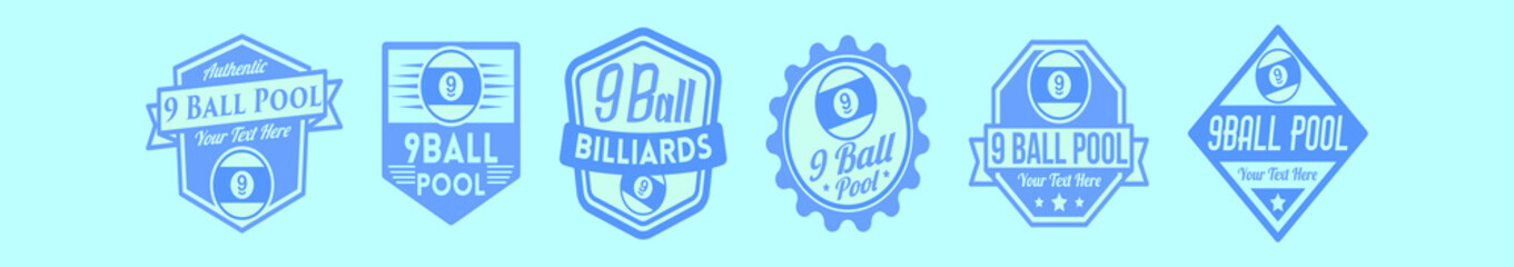 set of 9 ball badges cartoon icon design template with various models. vector illustration isolated on blue background