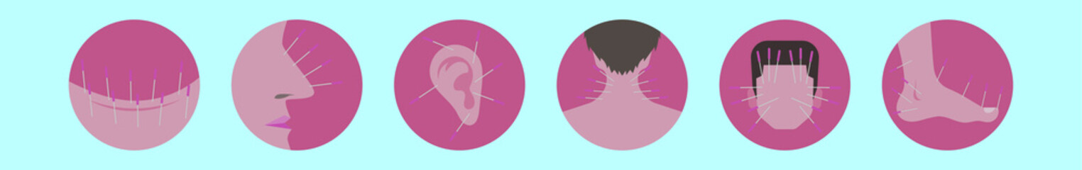 set of medicine acupuncture cartoon icon design template with various models. vector illustration isolated on blue background