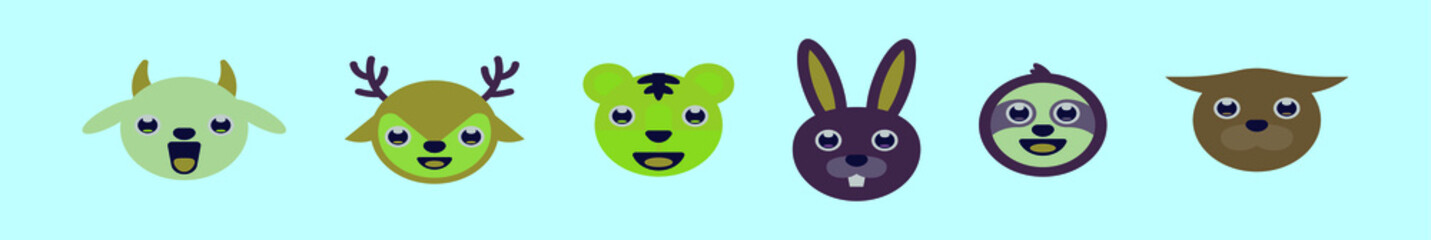 set of animal face cartoon icon design template with various models. vector illustration isolated on blue background