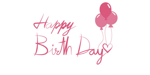 Fototapeta na wymiar Decorative Birthday Calligraphy. Pink decoration Happy Birthday illustration for card, invitation and design. Vector illustration. 誕生日タイポグラフィー、ハッピーバースデーデコレーションテキストイラスト