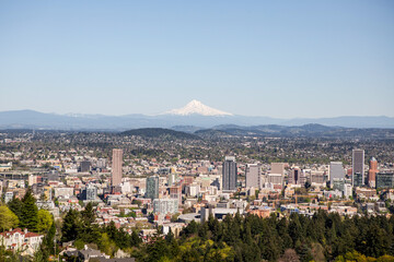 The Overlook of the City of Portland Oregon with Mt. Hood in the distance.