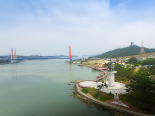 Obraz premium view of the river with bridge in Mokpo korea uldolmok