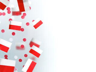 Poland, happy national independence day. November 11. concept memory, freedom and patriotism. Flags foggy background. Flatlay