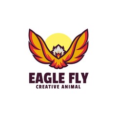 Vector Logo Illustration Eagle Fly Simple Mascot Style.