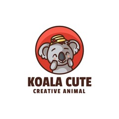 Vector Logo Illustration Koala Cute Mascot Cartoon Style.