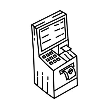 ATM Icon. Doodle Hand Drawn or Outline Icon Style
