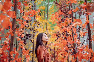 beautiful woman in colorful beautiful flowers.