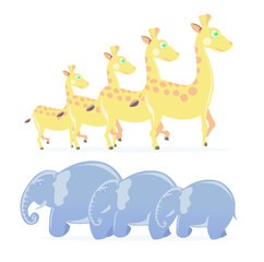 set of giraffe and elephant cartoon illustration isolated on white