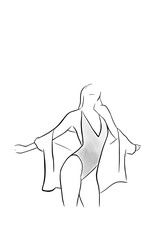 Abstract illustration. Poster. Drawing of a female body in one line.