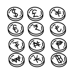 Currency Icon. Doodle Hand Drawn or Outline Icon Style