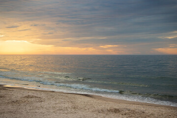 Fototapeta na wymiar View on landscape of sunset at beach. Travel concept
