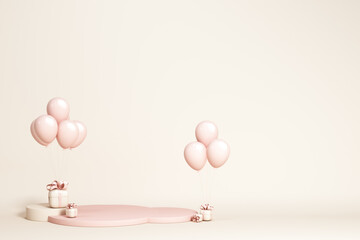 3D rendered gift box balloon scene diagram