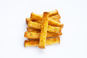 Garlic bread sticks isolated on white