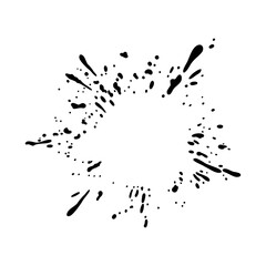 Splashing ink drop frame. Splattering liquid stains isolated in white background. Vector illustration