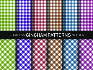 Collection of gingham patterns. Set of classic plaid patterns. Seamless vector multicolored background. Tablecloth patterns for fabric, textile, wrapping etc.