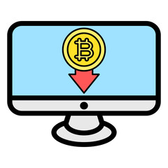 bitcoin on a computer icon vector