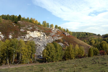 Fototapeta na wymiar Western Siberia. Mountain landscape in the Charyshsky district of the Altai Territory