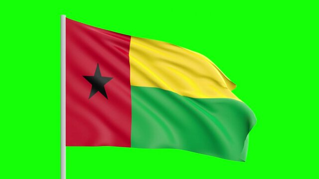 National Flag Of Guinea-Bissau Waving In The Wind on Green Screen With Alpha Matte