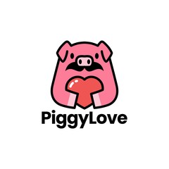 piggy love pig heart moustache logo vector icon illustration