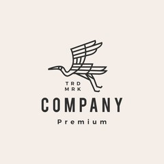 stork monoline outline hipster vintage logo vector icon illustration