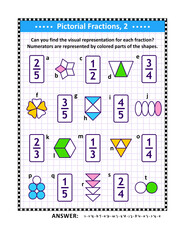 Visual fractions, reperesented by shapes, recognition activity. Answers included.
