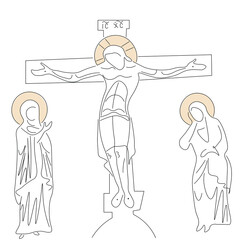 Crucifixion jesus christ line drawing vector illustration