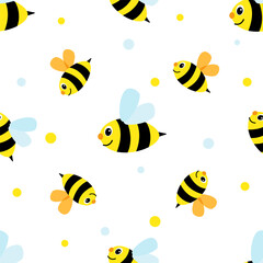 Funny yellow bee character. Children repeating pattern with cheerful bee.