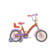 Fototapeta premium Childrens tricycle with extra seat, cartoon flat vector illustration isolated.