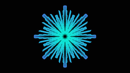 Blue neon flower for abstract art on dark background. Glow bloom. 