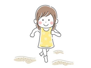 砂浜を水着で走る女の子のイラスト