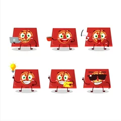 Fotobehang Pizza box cartoon character with various types of business emoticons © kongvector