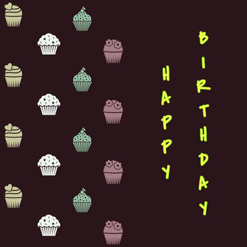 abstract background with happy birthday wishes greeting card, colorful cupcakes pattern, graphic design illustration wallpaper