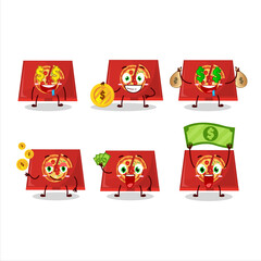 Pizza box cartoon character with cute emoticon bring money