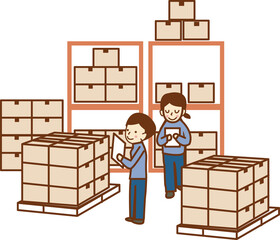 倉庫で作業する人。