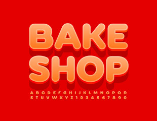 Vector bright logo Bake Shop. Modern orange Font. Simple 3D Alphabet Letters and Numbers set