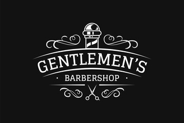 Barbershop vintage logo template with flourish ornament