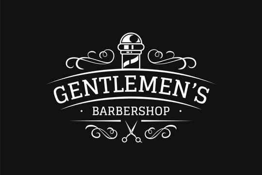 Barbershop vintage logo template with flourish ornament