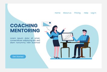 Fototapeta na wymiar coaching mentoring business plan illustration template for landing page