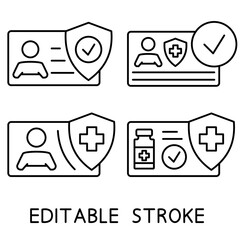 Vaccination certificate. Patient File information icon. Passport for travel in time pandemic. Medical record. Health card. Clinical record icon. Editable stroke. Vector