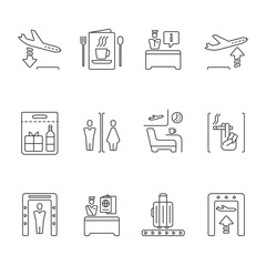 Fototapeta premium set of airport signage icons, vector, white background