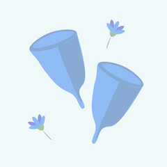 Menstrual cup with flowers. Eco protection for woman in critical days. Vector illustration on white background.