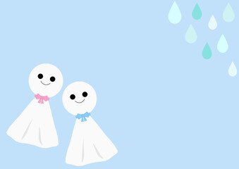 梅雨　てるてる坊主　天気　雨　フレーム　背景