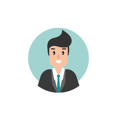Man attorney avatar in blue circle. flat vector illustration on white background.