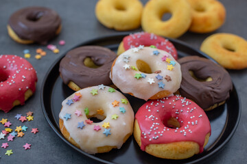 sweet home made donuts with frosting