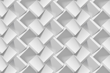Light gray abstract seamless geometric pattern. Realistic 3d cubes from white paper. template for wallpapers, textile, fabric, wrapping paper, backgrounds. Texture with volume extrude effect.