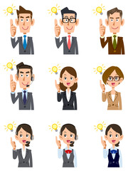 Fototapeta premium アイデアをひらめく会社員の男女の上半身セット 