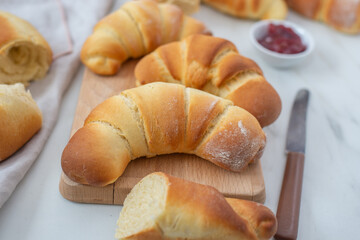 sweet home made croissants  on a breakfast table
