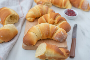 sweet home made croissants  on a breakfast table