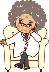 ソファーに座って考える博士（医者）