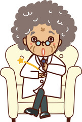 Fototapeta premium ソファーに座って何かを思いついた博士（医者）。